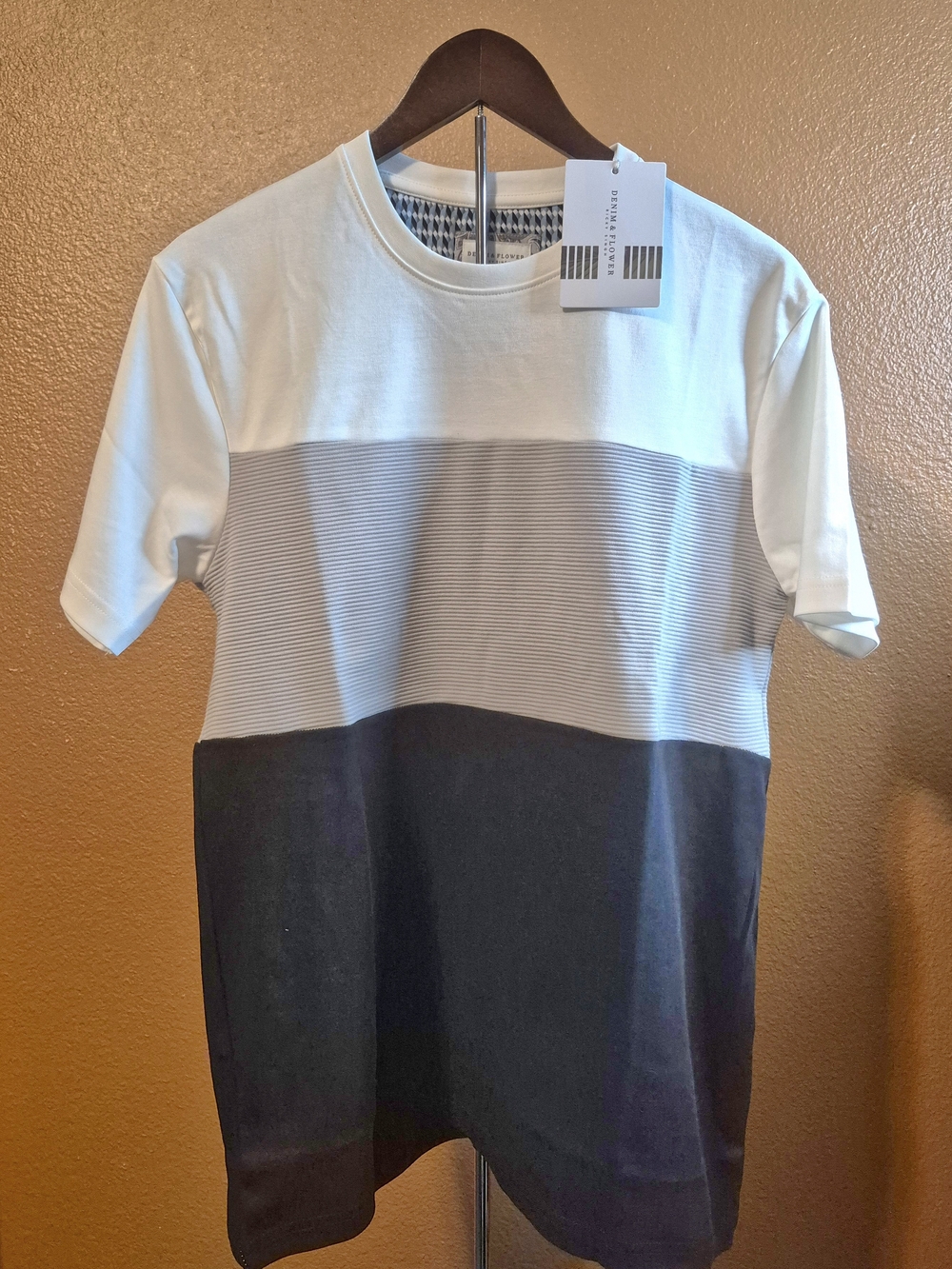 Denim & Flower Men's Colorblock Short-Sleeve Crew Tee in White, Gray & Black